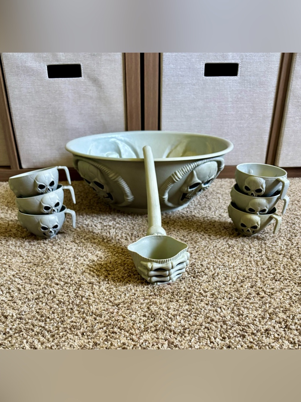 Vintage Easter Halloween Skull Head Punch Bowl Set Party Decor